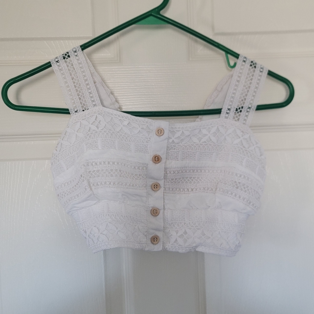 Womens White Lace Goa Beachwear Top - size S